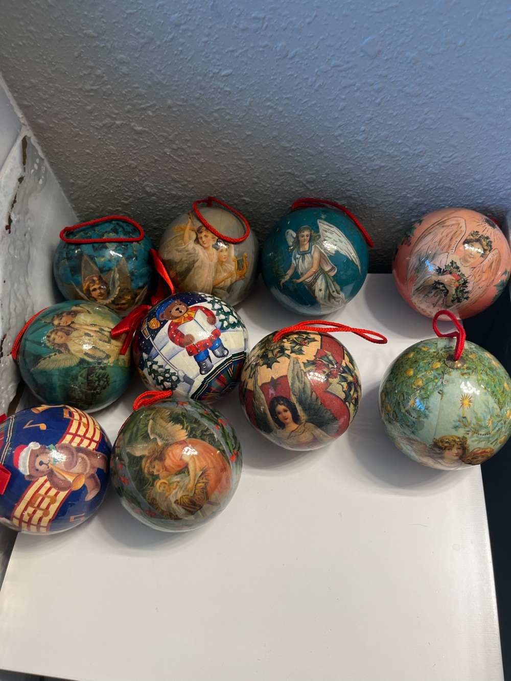 Lot of 10 -Glorious Angels, Bears Christmas Ornaments Paper mache